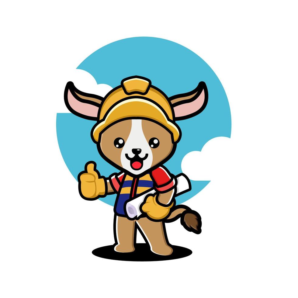 Cute goat construction worker cartoon vector