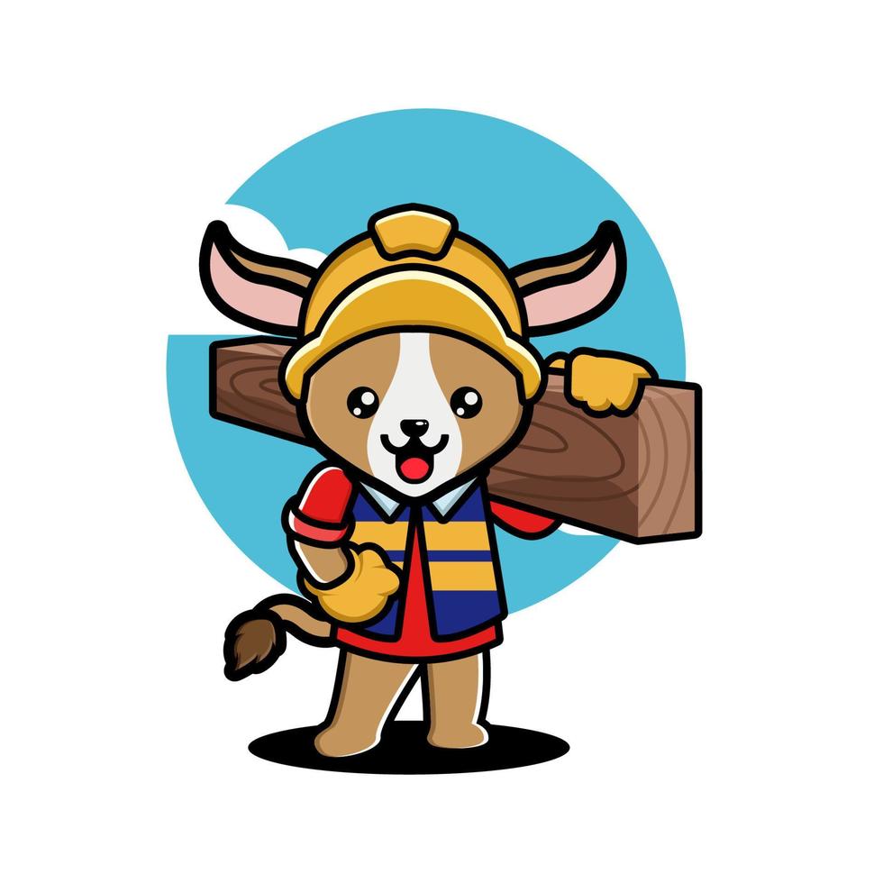 Cute goat construction worker cartoon vector