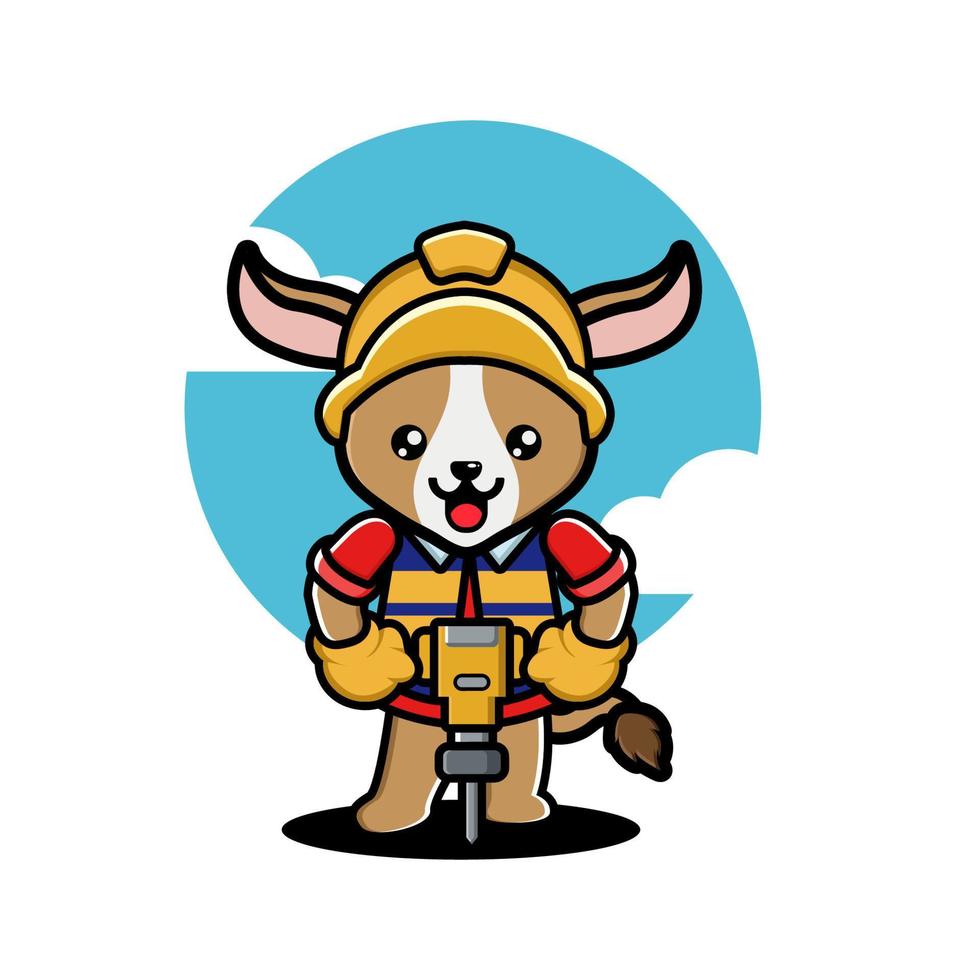 Cute goat construction worker cartoon vector