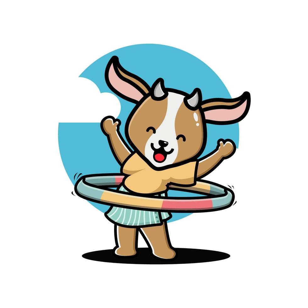 Cute goat playing hula hoop cartoon vector illustration