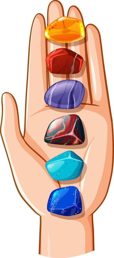 Healing crystals or gemstones on hand vector