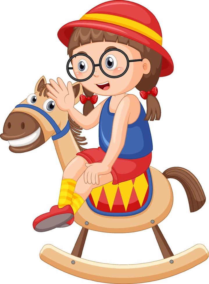 Girl riding on rocking horse vector