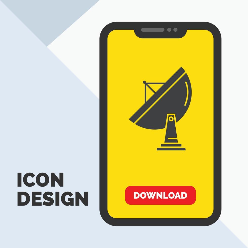 satellite. antenna. radar. space. dish Glyph Icon in Mobile for Download Page. Yellow Background vector