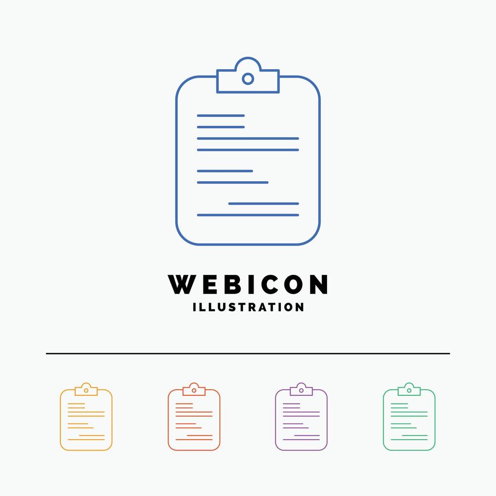 report. medical. paper. checklist. document 5 Color Line Web Icon Template isolated on white. Vector illustration