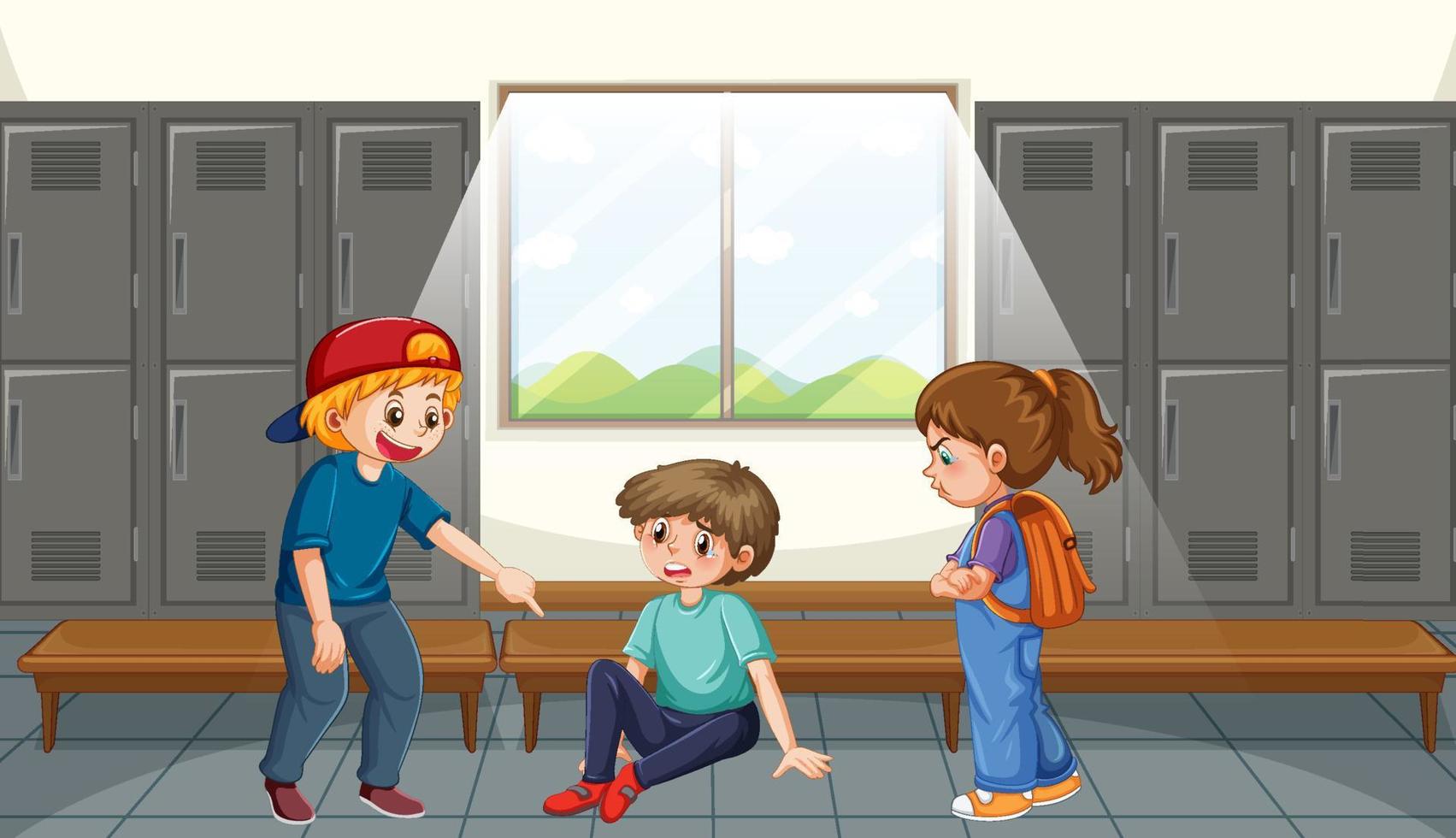 School bullying with student cartoon characters vector