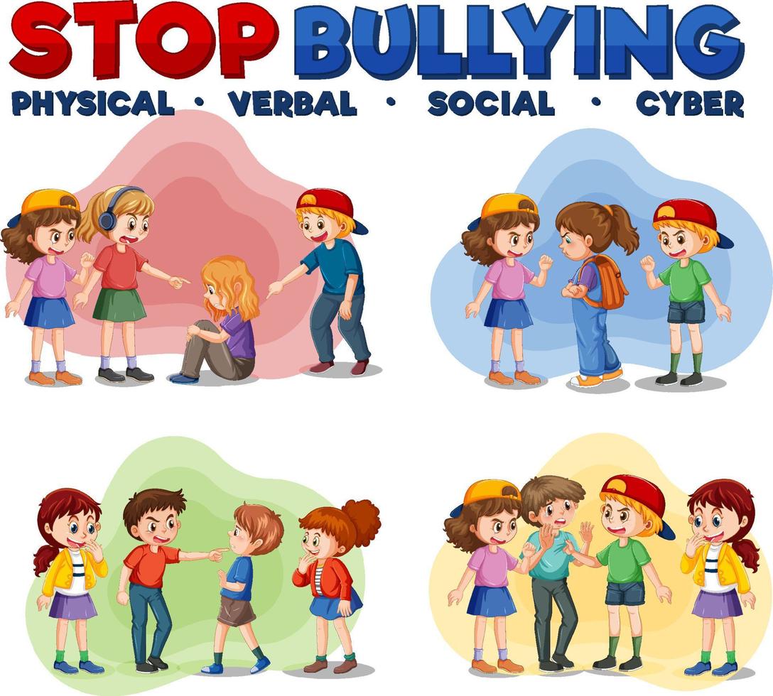 Stop Bullying text with cartoon character vector