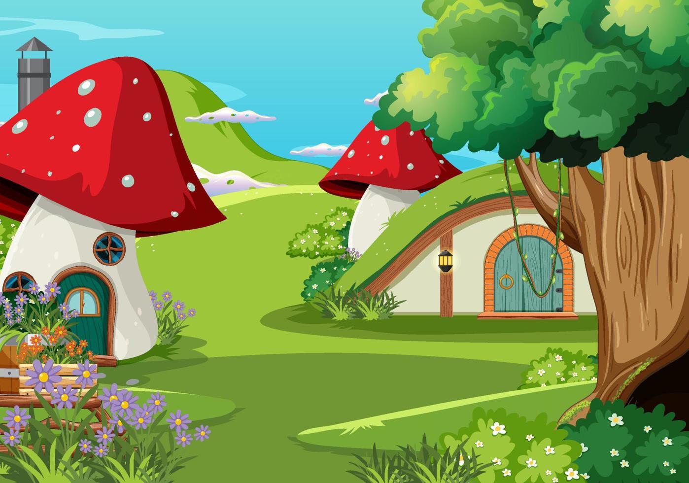 Forest fantasy enchanted forest background scene vector