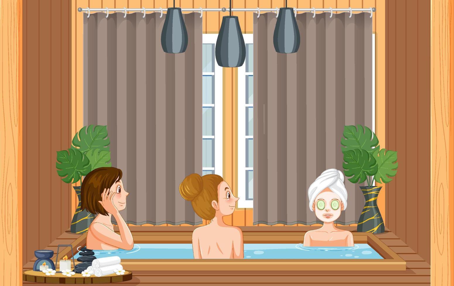 gente en el spa de bañera de hidromasaje vector
