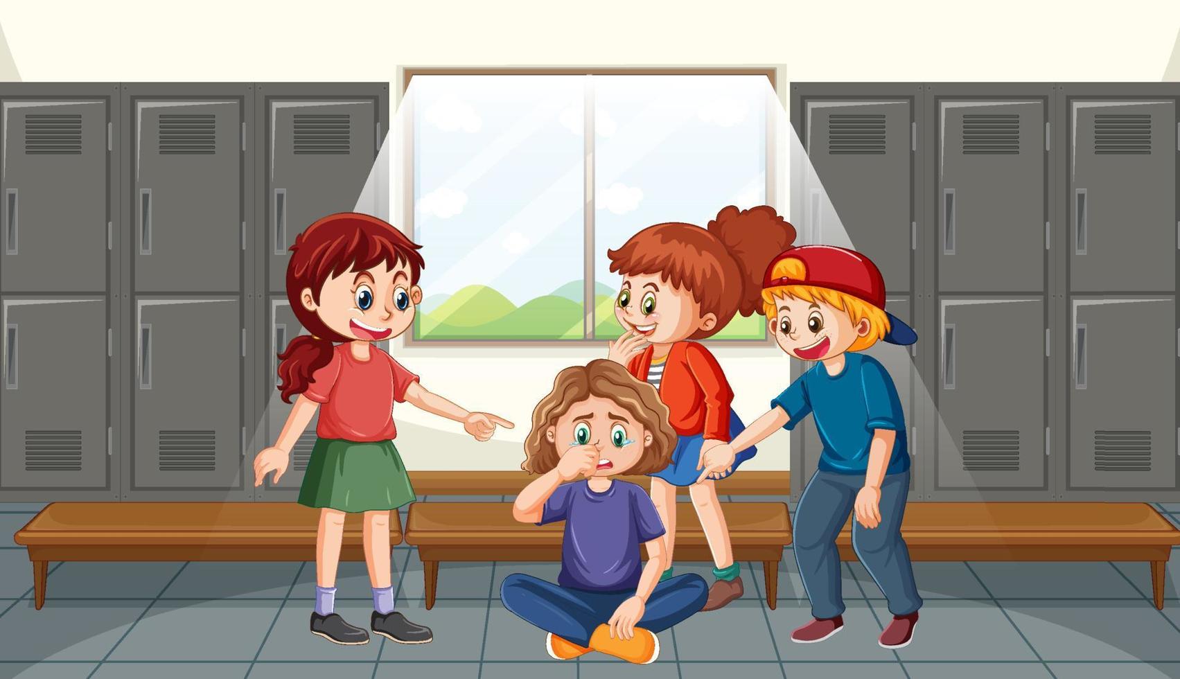 School bullying with student cartoon characters vector