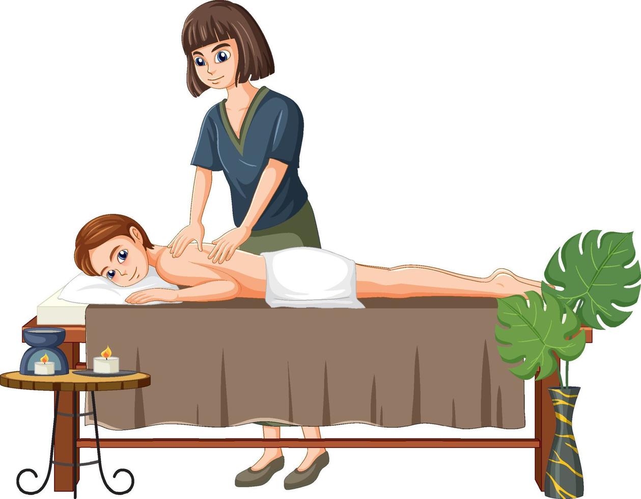 A woman getting back massage spa vector