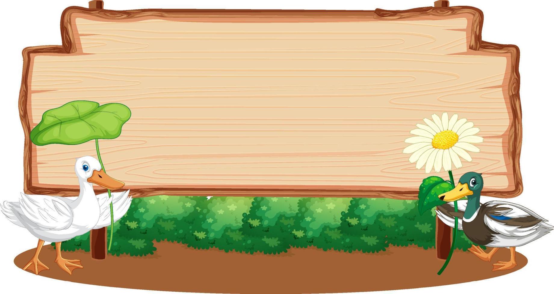 Blank wooden signboard with frog in cartoon style vector