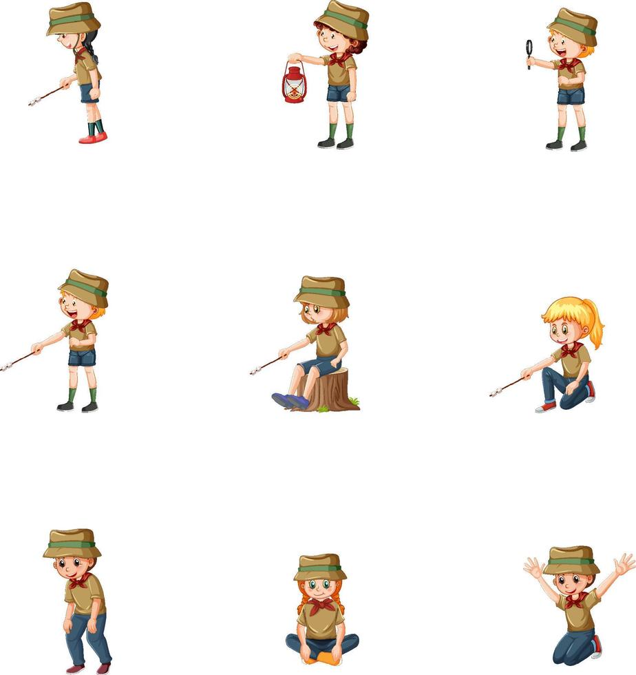 Set of different camping kids vector