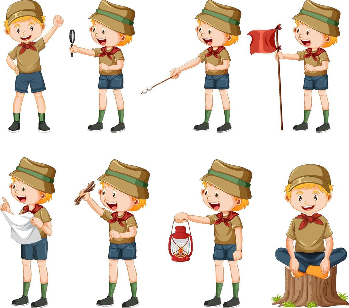 Set of camping kids cartoon character vector