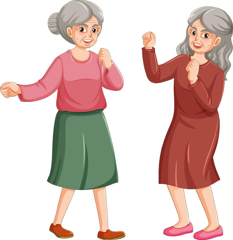 Female senior cartoon character dancing vector