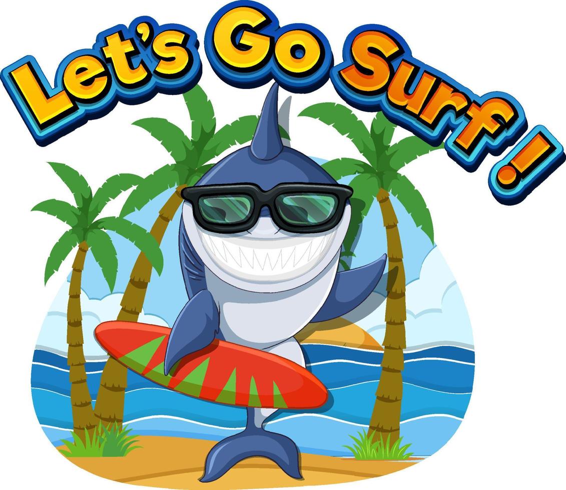 Lets go surf with shark icon vector