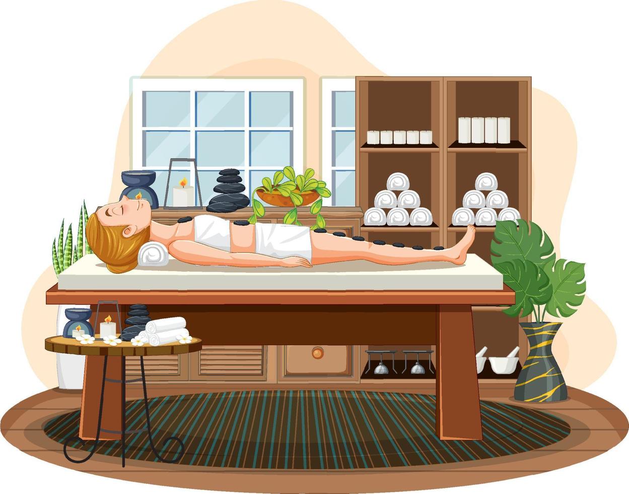 Woman getting hot stone massage vector