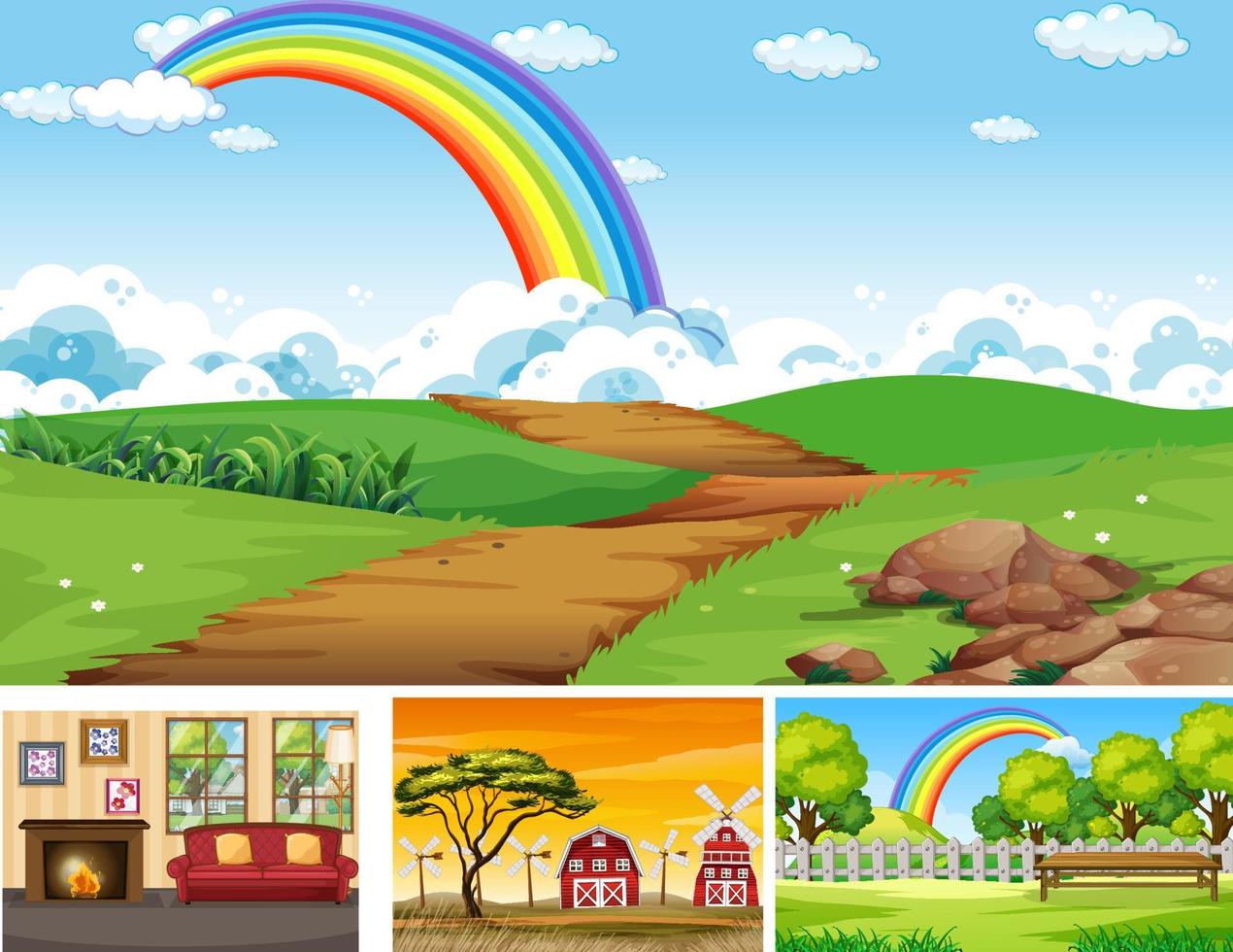 Different scenes with grass and tree vector