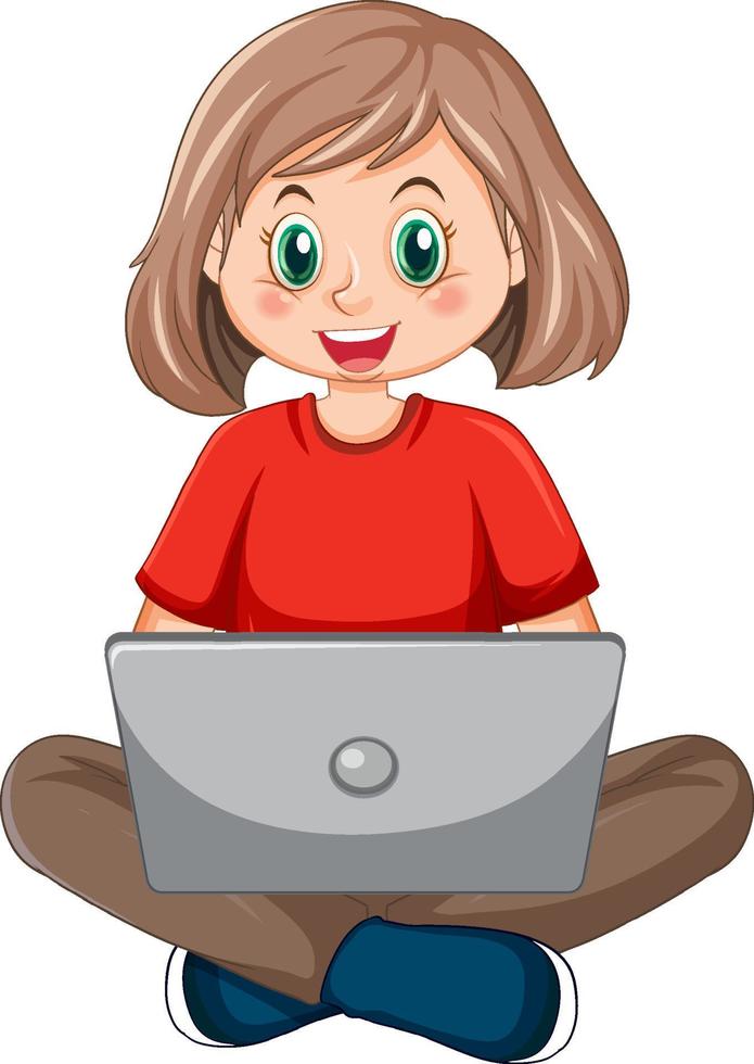 A girl using laptop cartoon vector