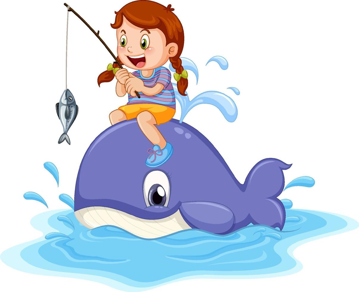 Cute girl riding on whale vector