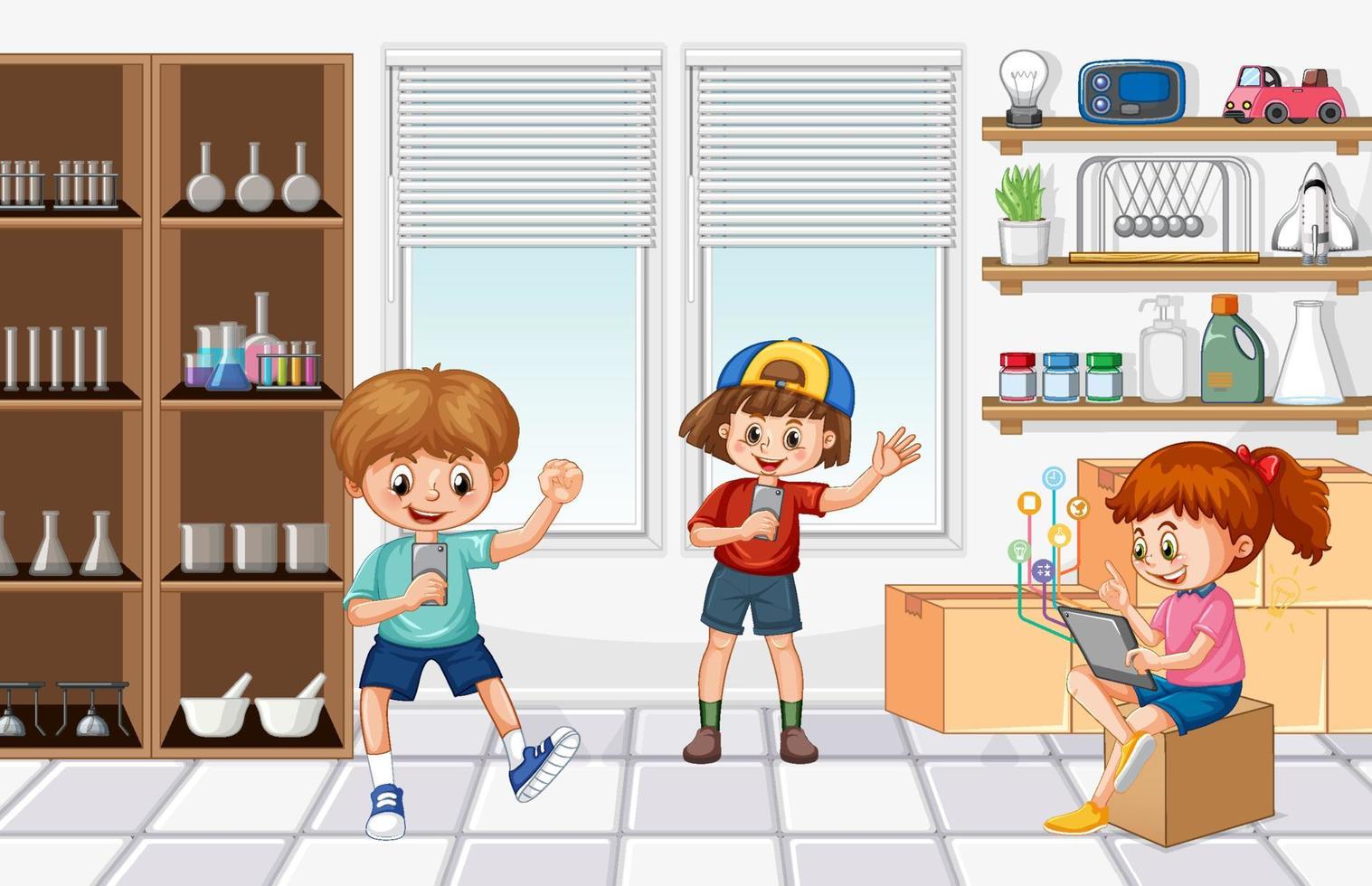 escena en casa con niños navegando por internet vector