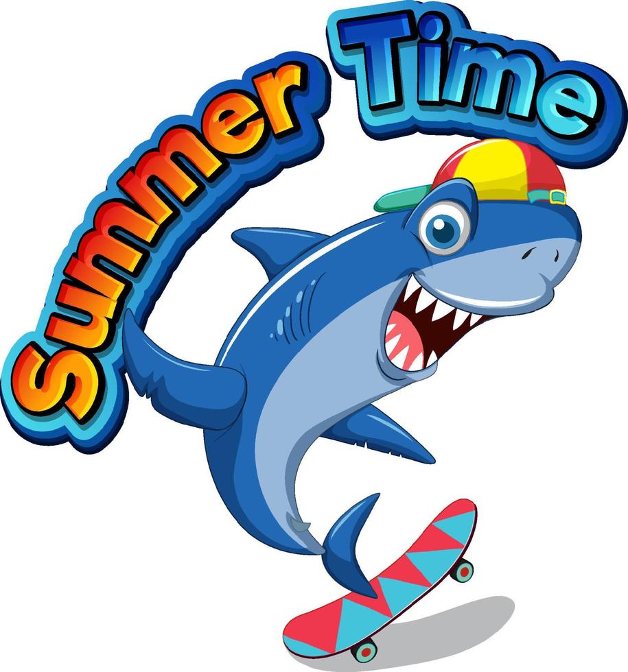 Cute shark skateboarding onw hite background vector