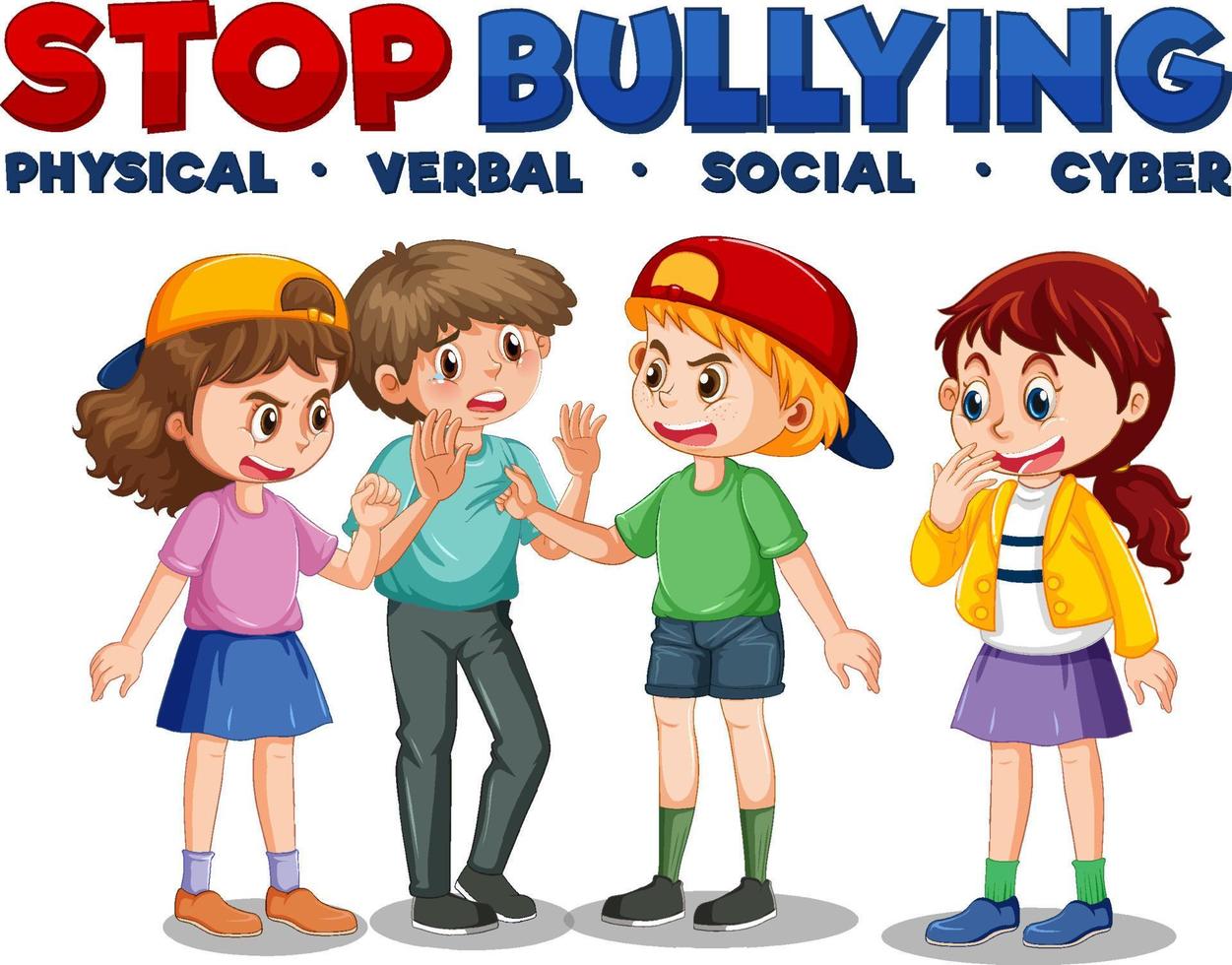 Stop Bullying text with cartoon character vector