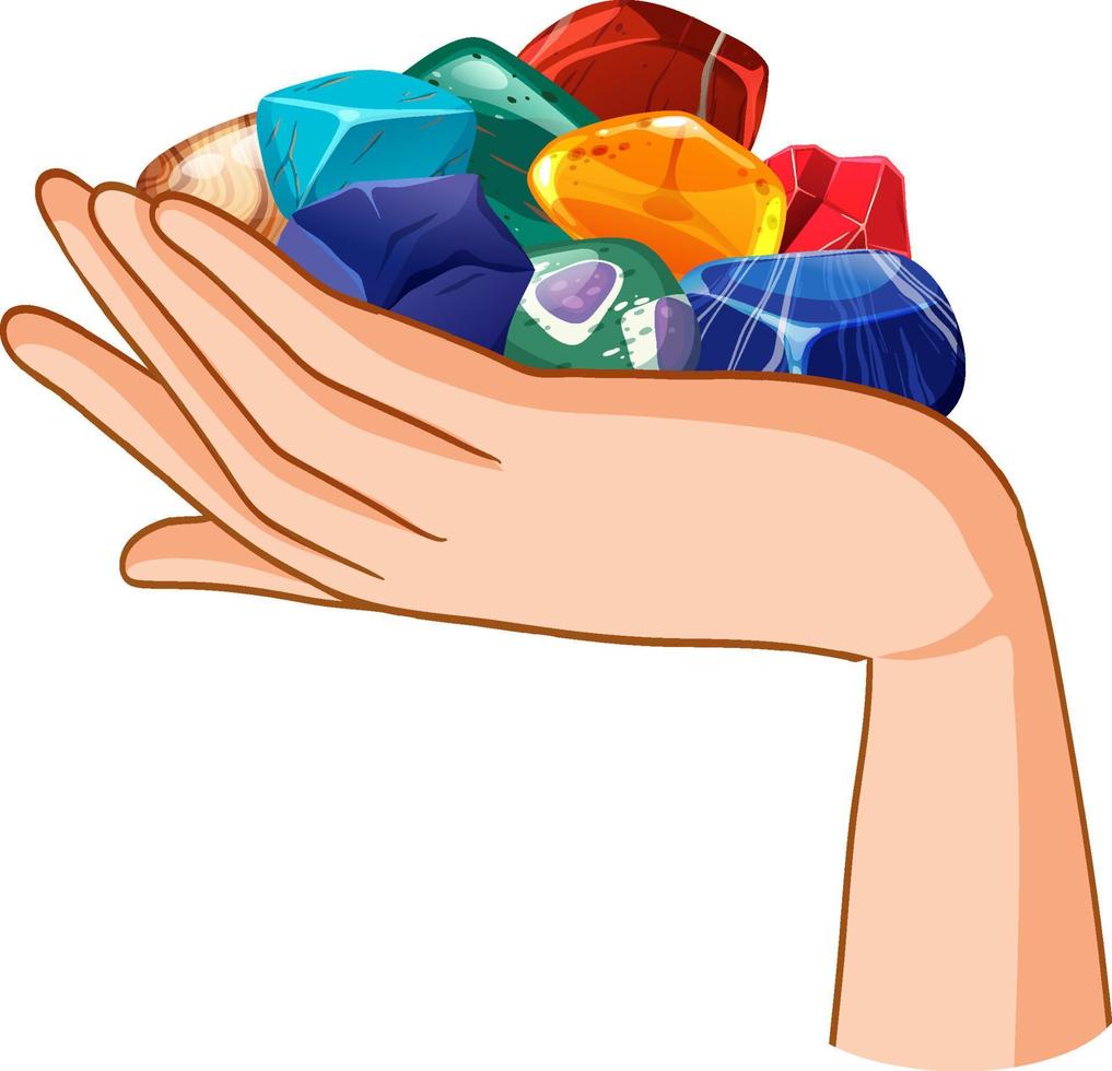 Pile of gemstones in hand vector