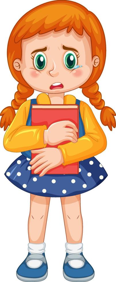 Student girl with sad face cartoon character vector