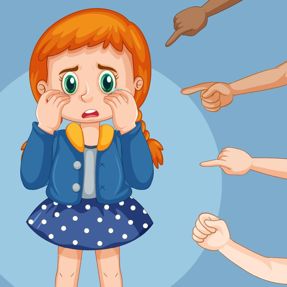 Sad girl surrounded by pointing fingers vector