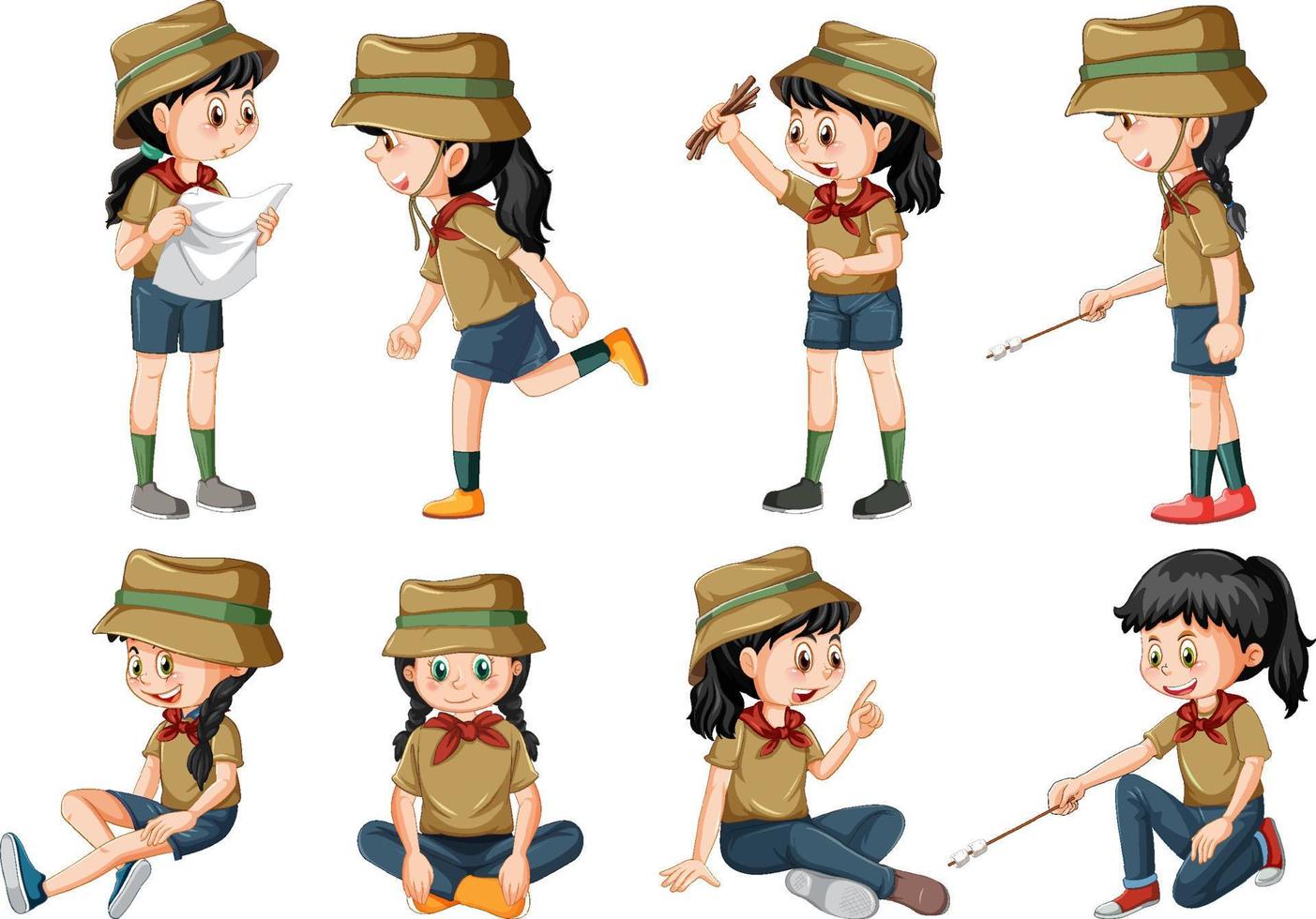 conjunto de personajes de dibujos animados para niños de camping vector