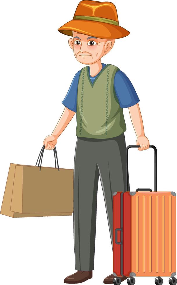 A male senior cartoon character travelling vector