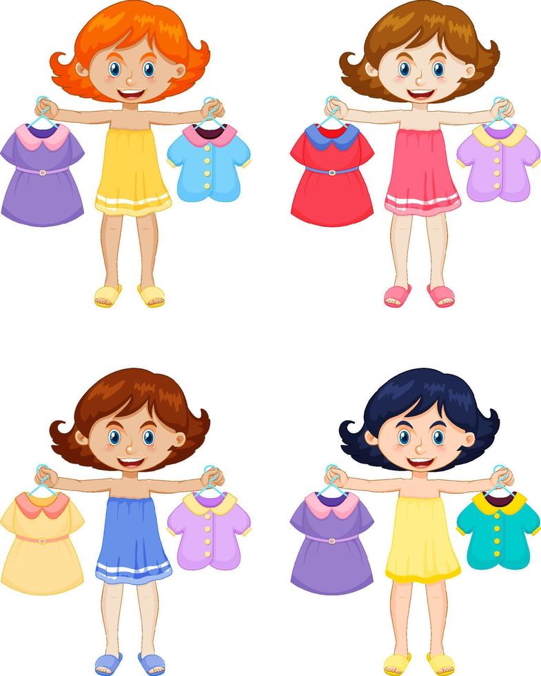 Set of girl picking up the cloth vector