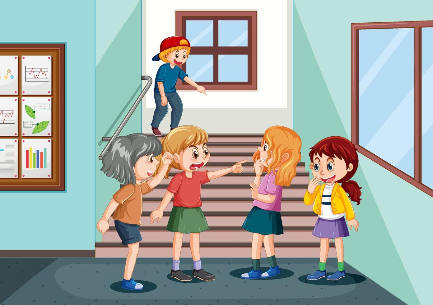 School bullying with student cartoon characters vector