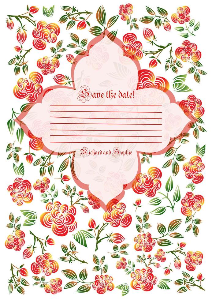 Cute holiday invitation card with rose ornament background vector