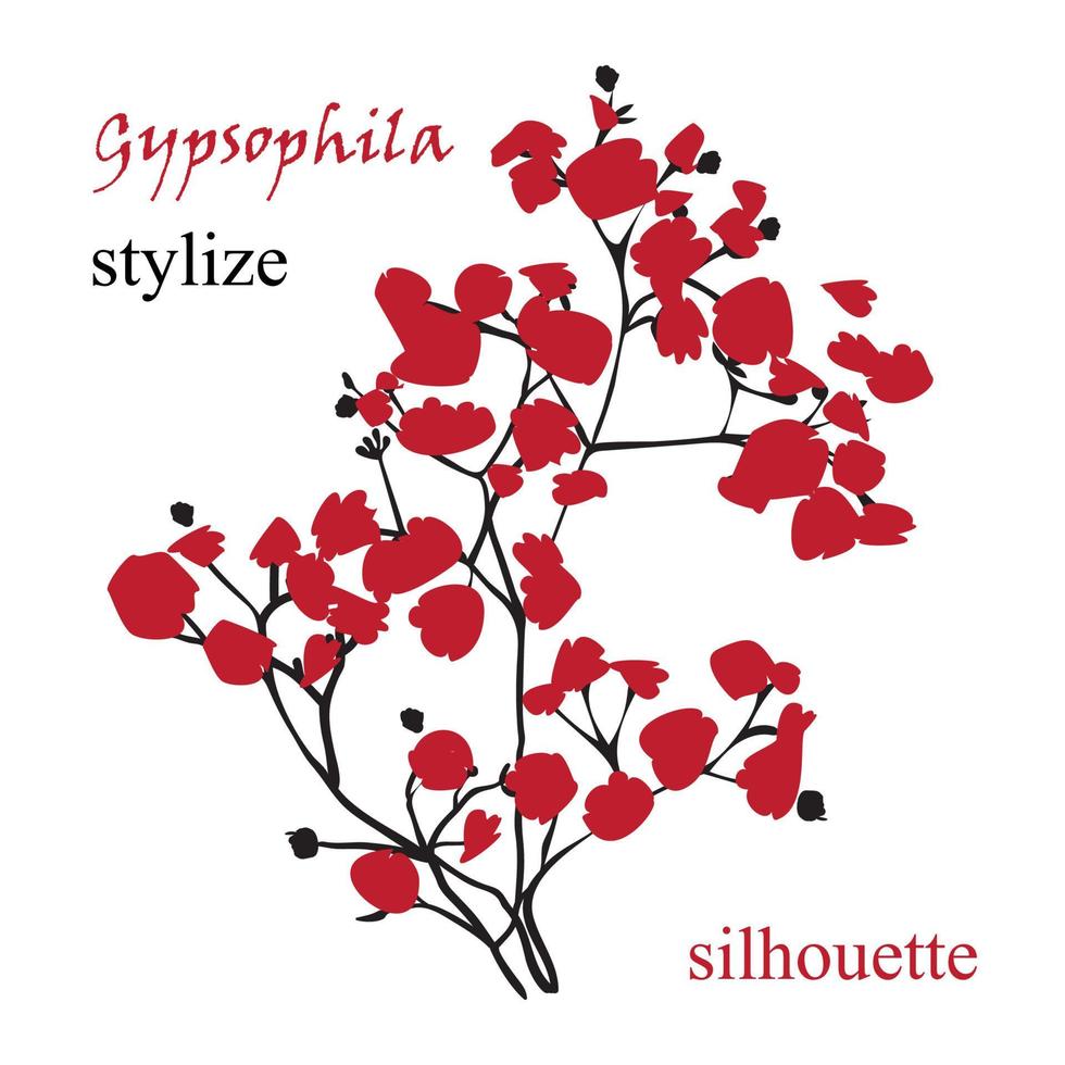 Branch of beautiful hand-drawn silhouette gypsophila vector