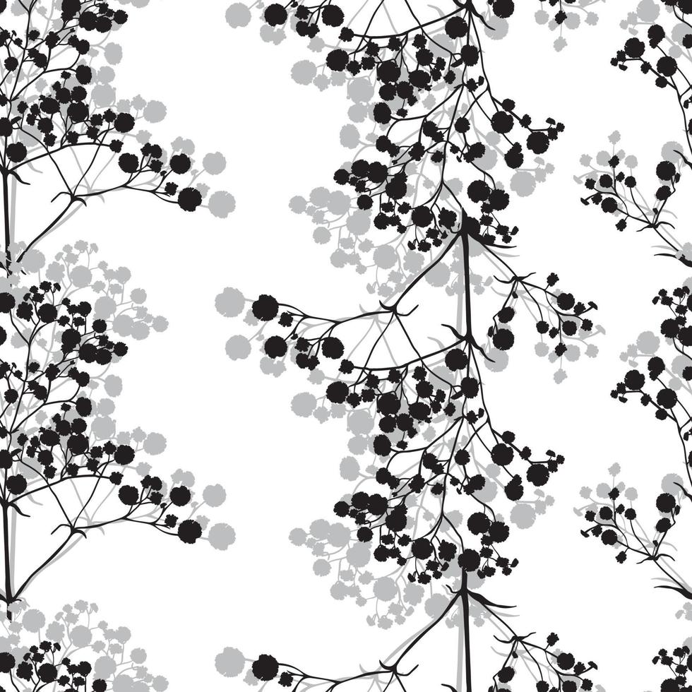 Seamless background with branches of beautiful hand-drawn silhouette gypsophila vector