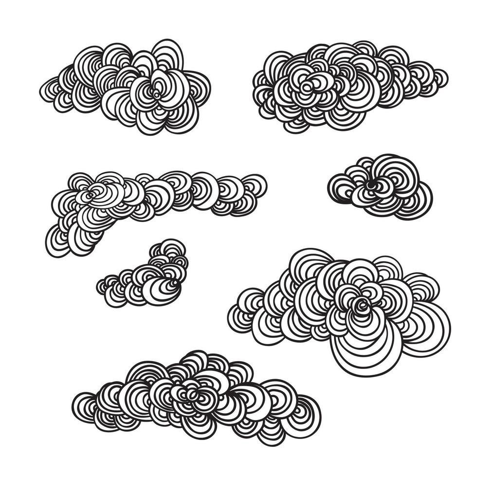 Set of decorative hand drown clouds. vector