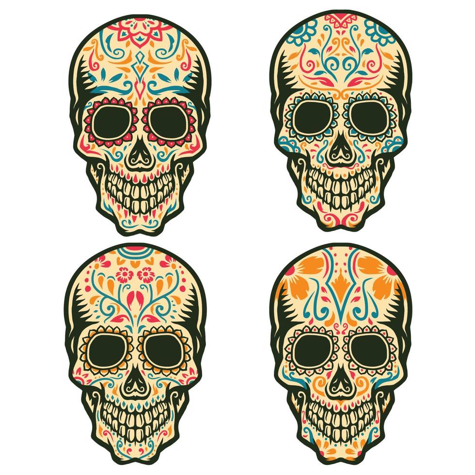 conjunto de calaveras de azúcar, aislado sobre fondo blanco. vector