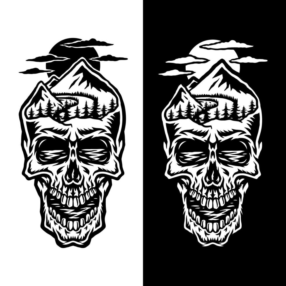 Mountain head skull, isolated on dark and bright background vector