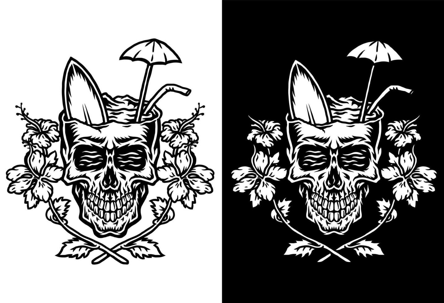 Skull summer beach t-shirt graphic design, isolated on dark and bright background vector