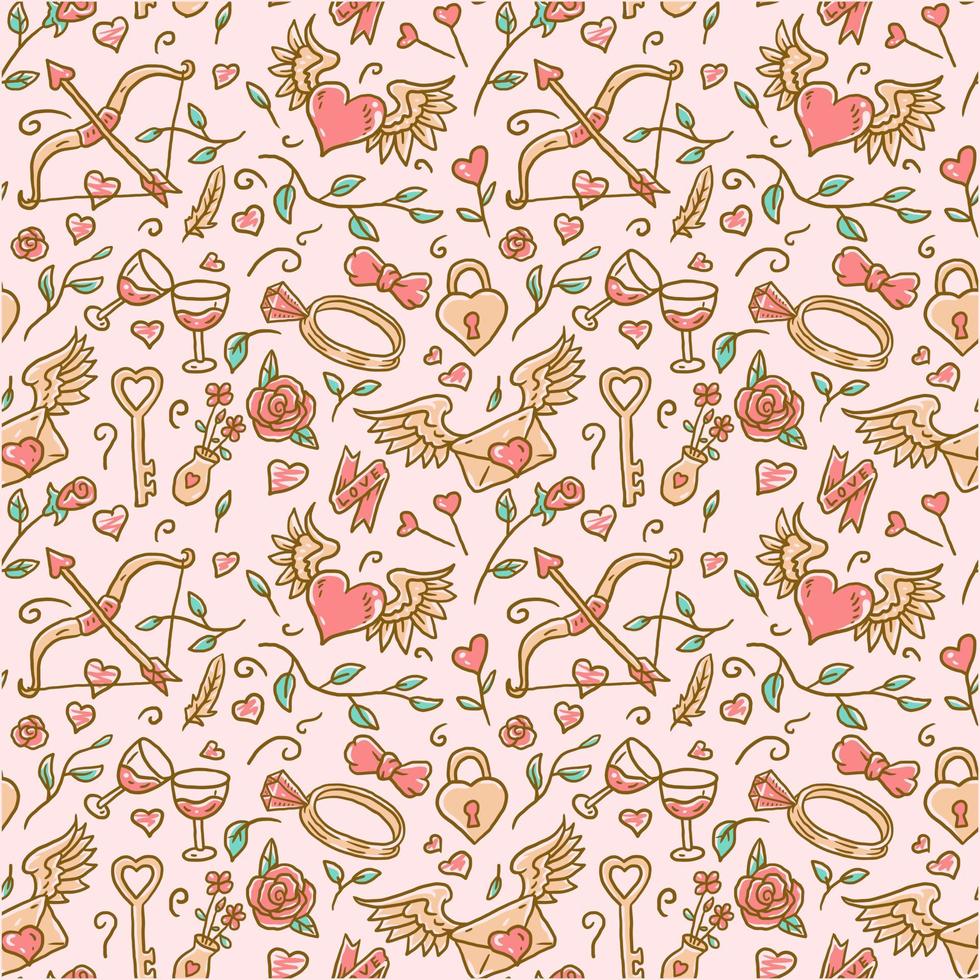 Seamlaess valentine's pattern, hand drawn line with digital color, vector illustration