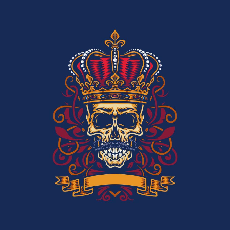 cráneo con corona de rey, aislado en fondo oscuro vector