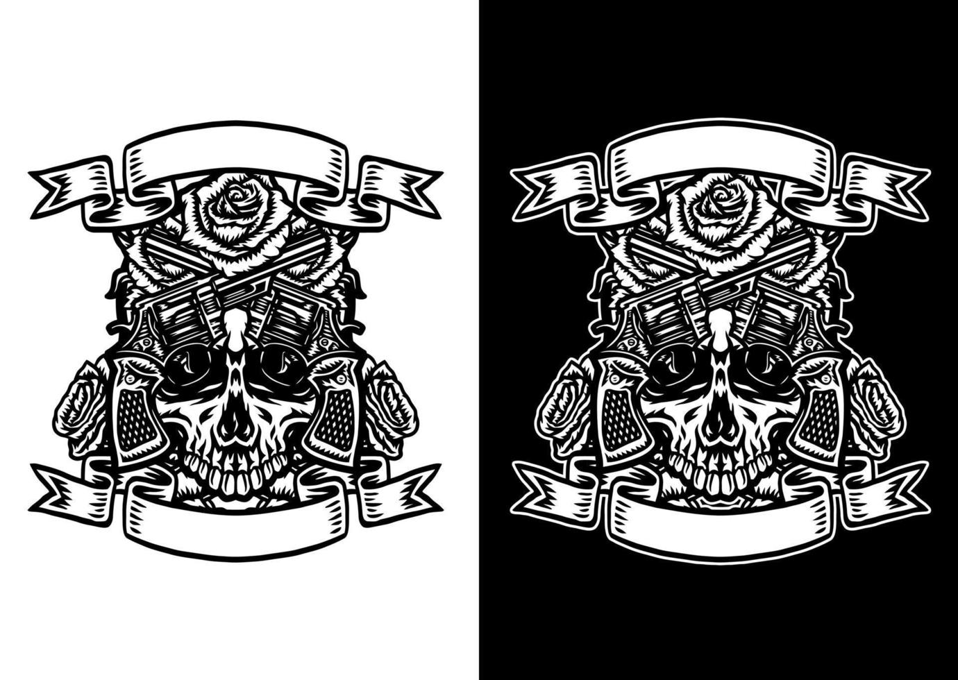 Skull with guns and roses, isolated on dark and bright background vector