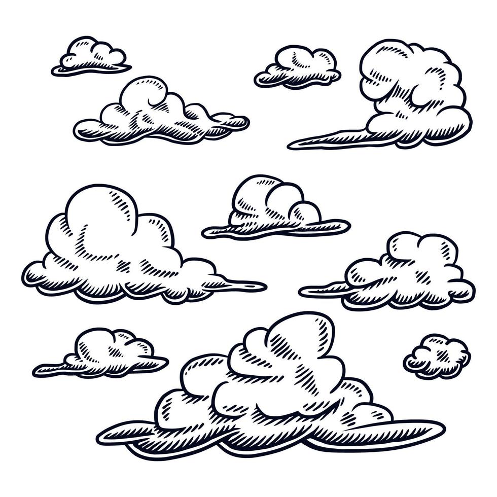 establecer el dibujo vectorial de la nube, aislado en un blanco vector