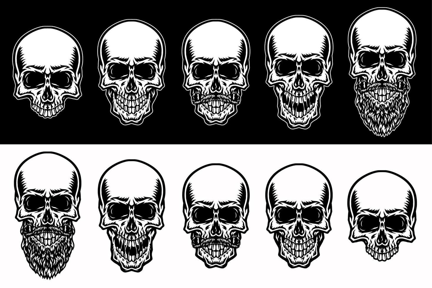 Set of skull, isolated on dark and bright background vector