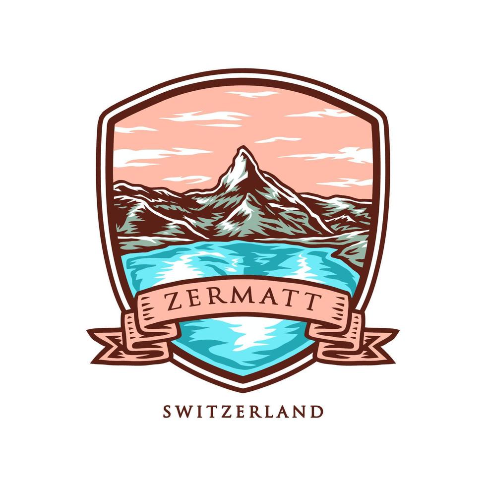 zermatt suiza, ilustración de vector de arte de línea dibujada a mano