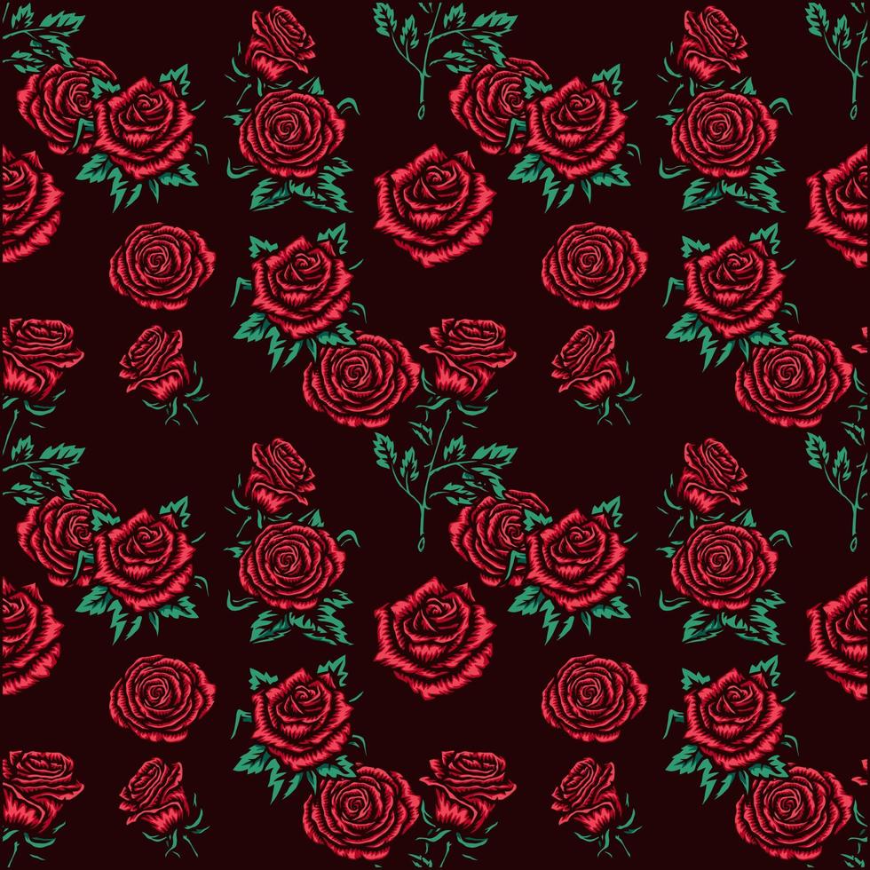 patrón de rosa sin costuras en vector, línea dibujada a mano con color digital, ilustración vectorial vector
