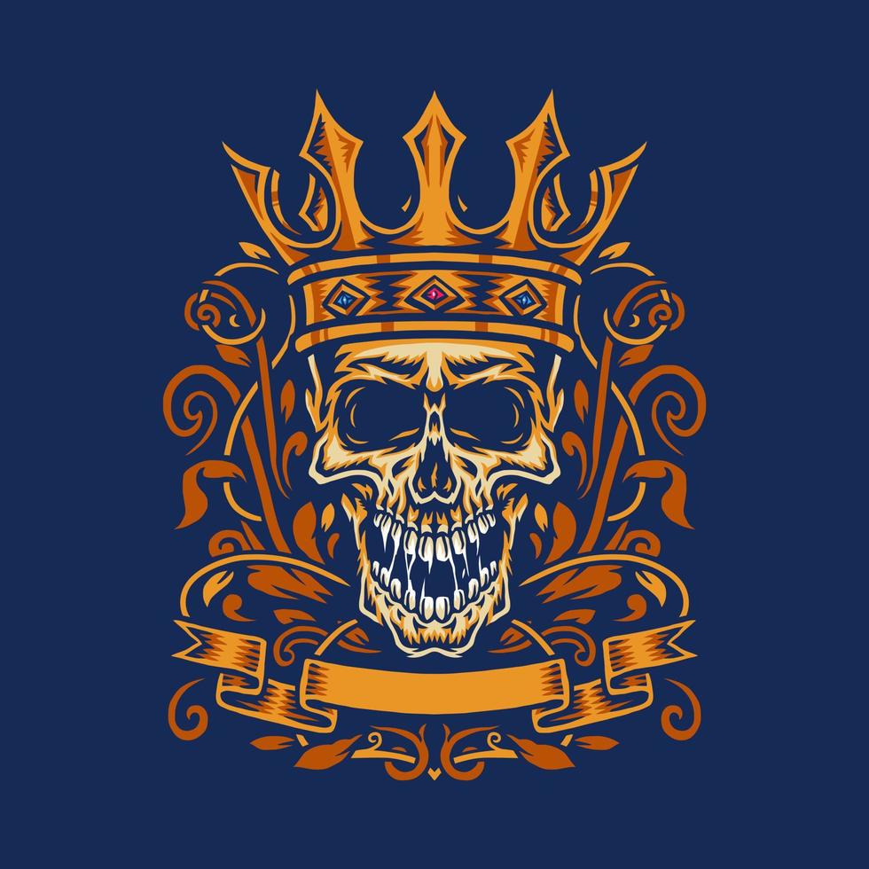 Skull with king crown, isolated on dark background vector
