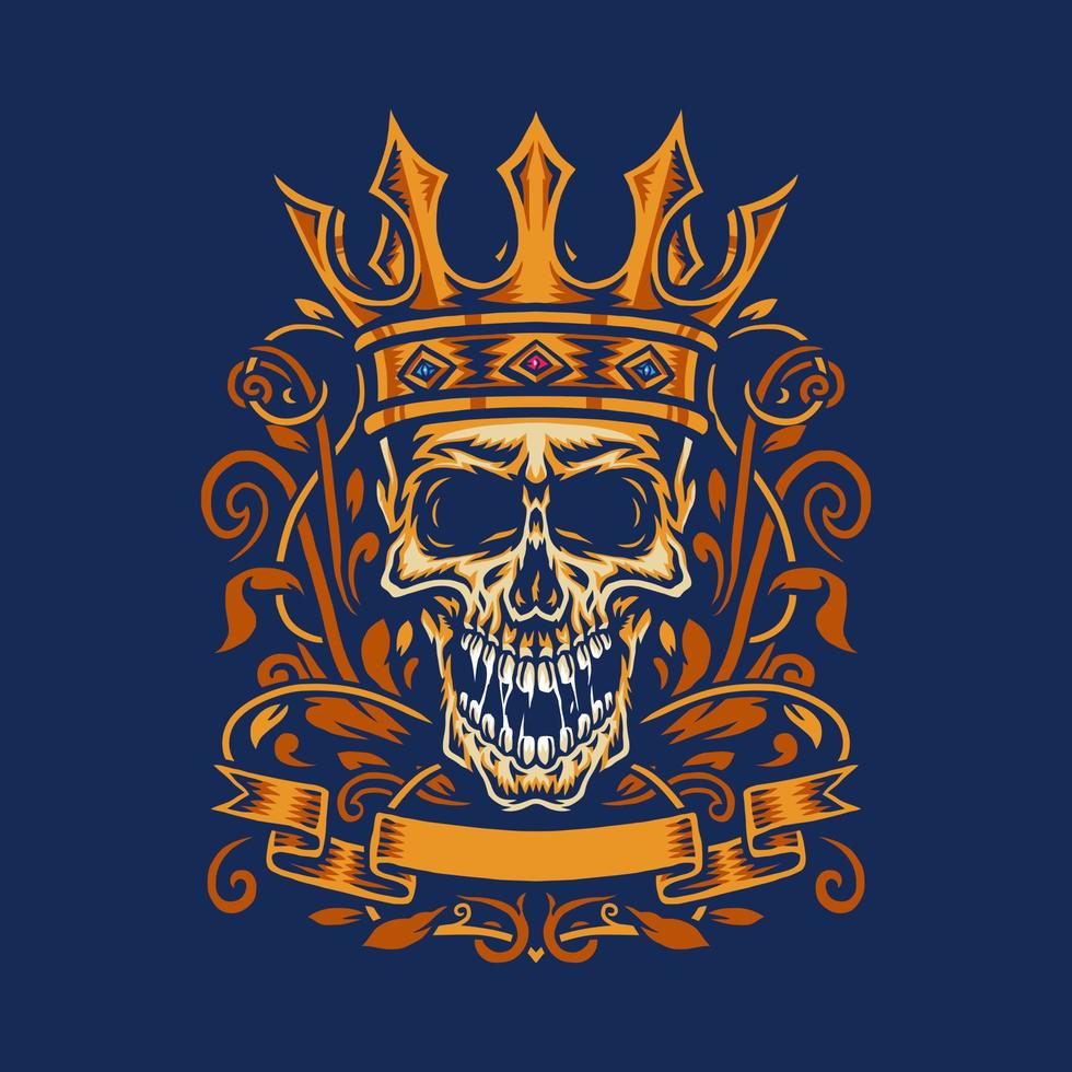 Skull with king crown, isolated on dark background vector