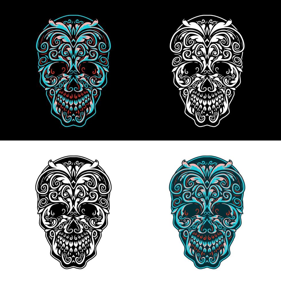 Set of ornamental skull, isolated on dark and bright background vector